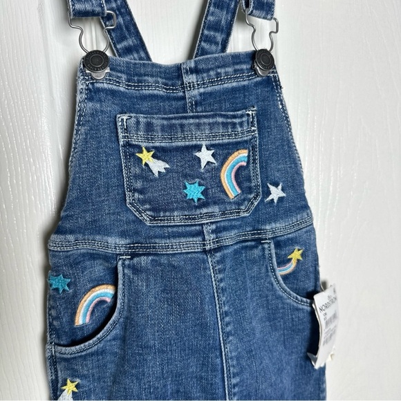 Tucker + Tate Baby Denim Overalls 12m Blue Star Rainbow Embroidered Jumpsuit - Picture 5 of 14